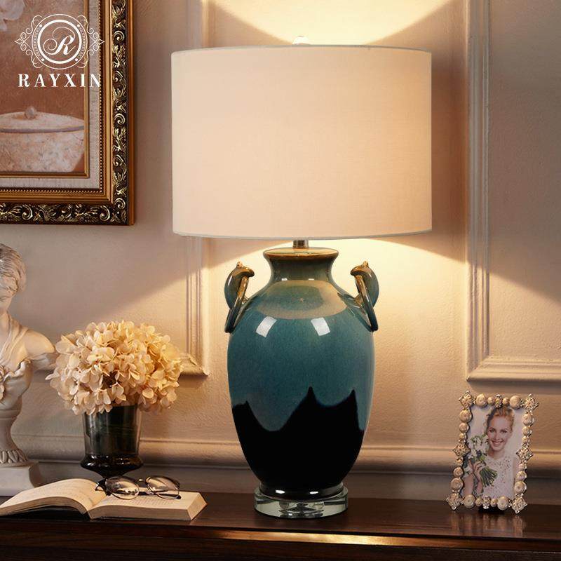 美式复古高端陶瓷台灯样品室酒店大堂装饰桌灯客厅装饰品外贸出口