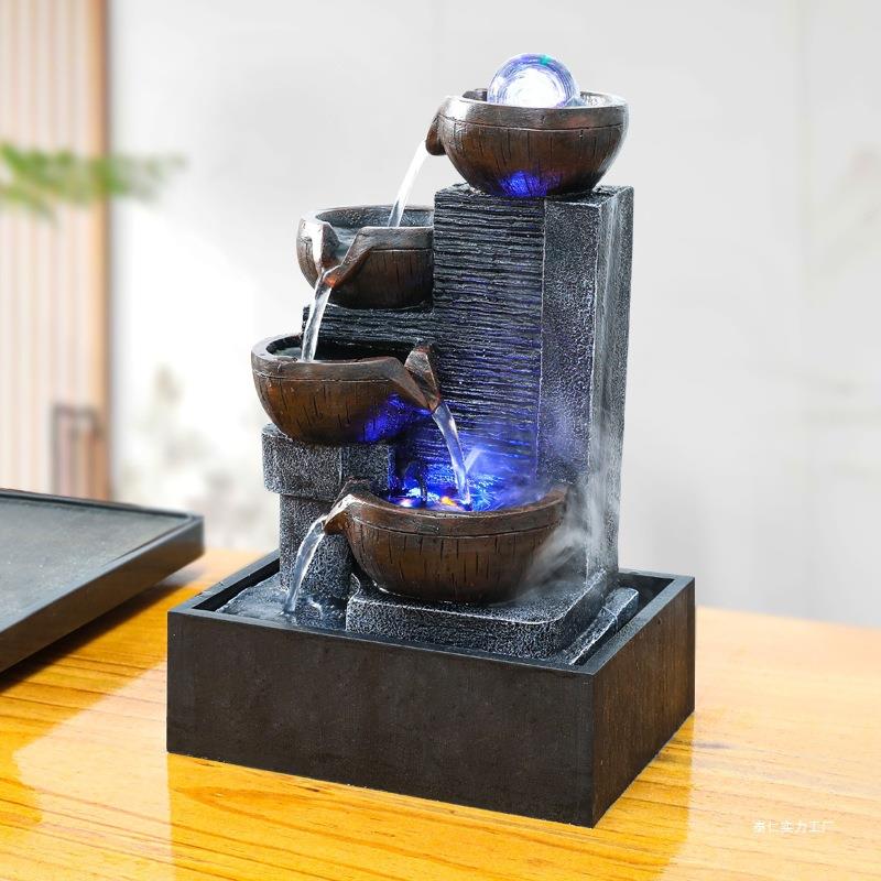 桌面流水摆件循环水客装饰品公司前台财源滚滚小型风水轮加