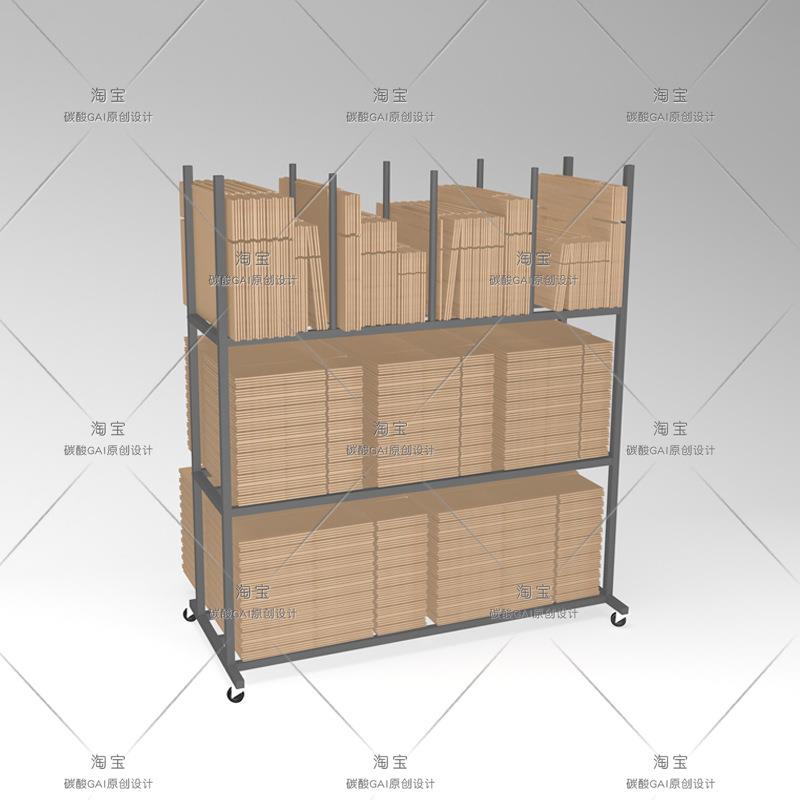 日式带轮可移动纸箱收纳架 铁艺杂物收纳推车 家用仓库纸皮置物架