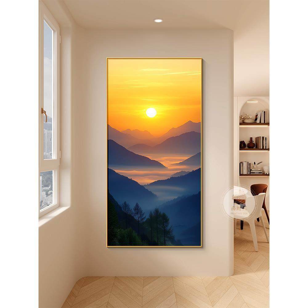 旭日东升山水画东墙玄关挂画入户走廊过道装饰画大气日出东方壁画,家居饰品,油画,淘宝优惠券,粉丝福利购,淘宝优惠卷
