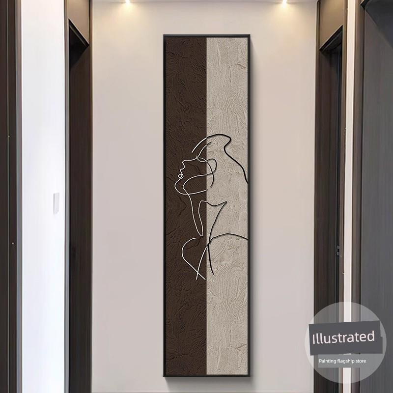 抽象线条几何人物装饰画挂画侘寂风竖版入户玄关走廊过道墙面壁画