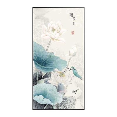 荷花新中式玄关装饰画入户玄幻鱼挂画走廊过道竖版进门墙面墙画