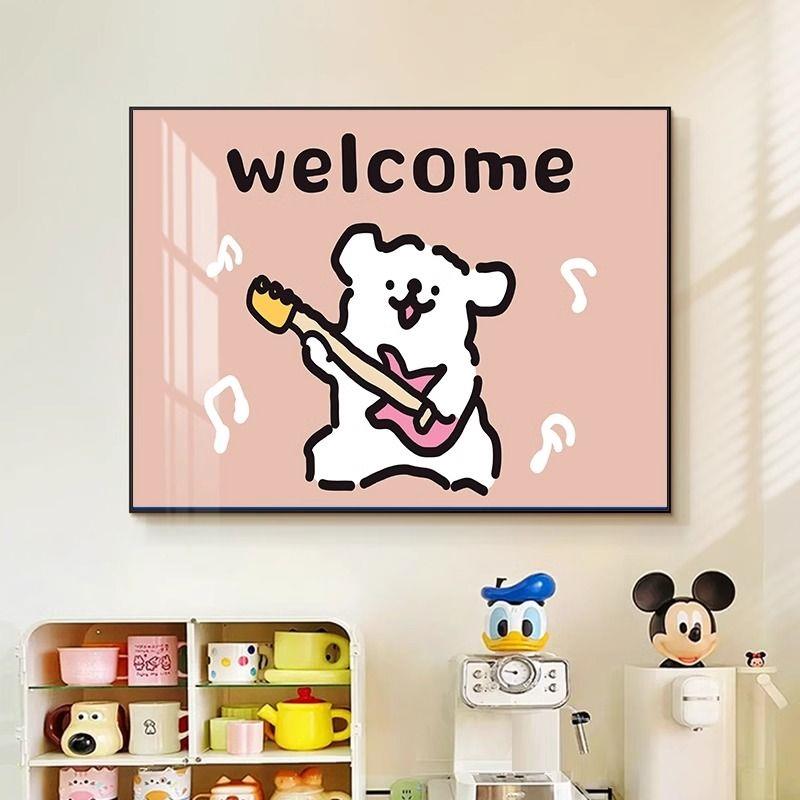 电源箱遮盖挂画线条小狗电表箱装饰画卡通配电箱弱电闸壁画客厅遮