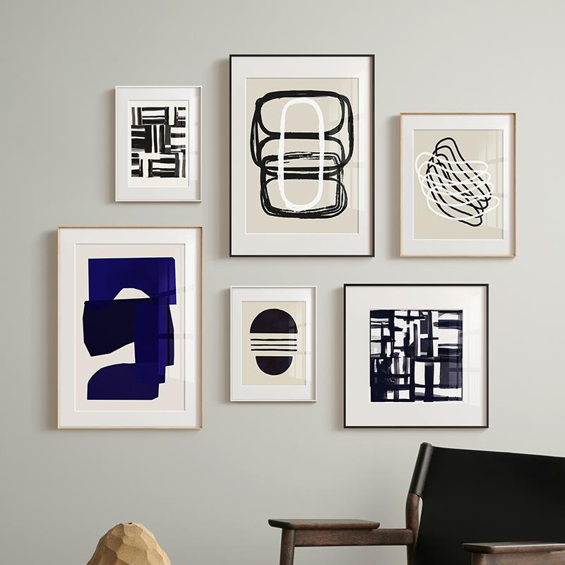 斯堪的纳维亚Normcore艺术客厅装饰画法式简约入口挂画抽象色块黑