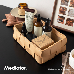 高档精致桌面收纳盒玄关化妆品台面长方形护肤品文具杂物床头书桌