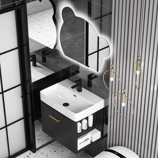 化妆室侧边收纳实木浴柜陶瓷盆一体洗手盆柜组合小户型洗漱台池