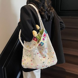 夏天编织通勤托特包海边度假沙滩 慵懒风大容量单肩包女2025新A款