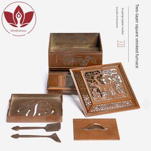 青松堂苏公铜炉名家胡青松松双层方香炉铜印香炉家用香印