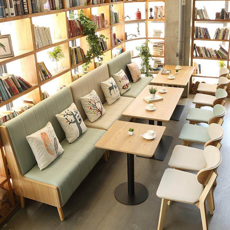 新款咖啡厅奶茶店茶汉堡店西餐厅定制餐饮店靠墙卡座沙发桌椅组合