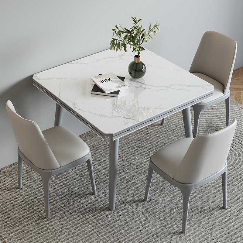 轻奢折叠正方形餐桌多功能电磁炉岩板大小户型方变圆餐桌椅组合