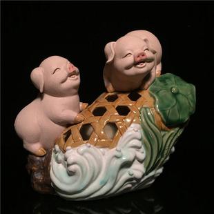石湾娃娃陶瓷猪年生肖装饰家居客厅入口电视柜装饰除夕商务礼品
