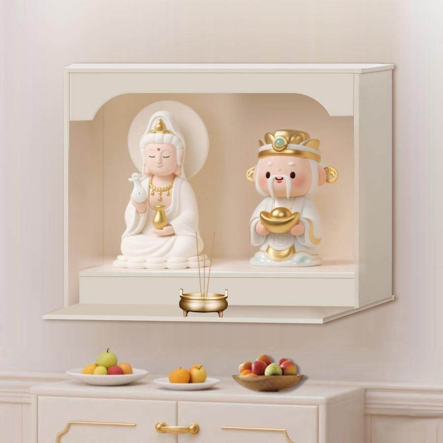 定制实木双佛像佛龛三圣墙上佛柜小户型家用财神龛供桌菩萨供奉台