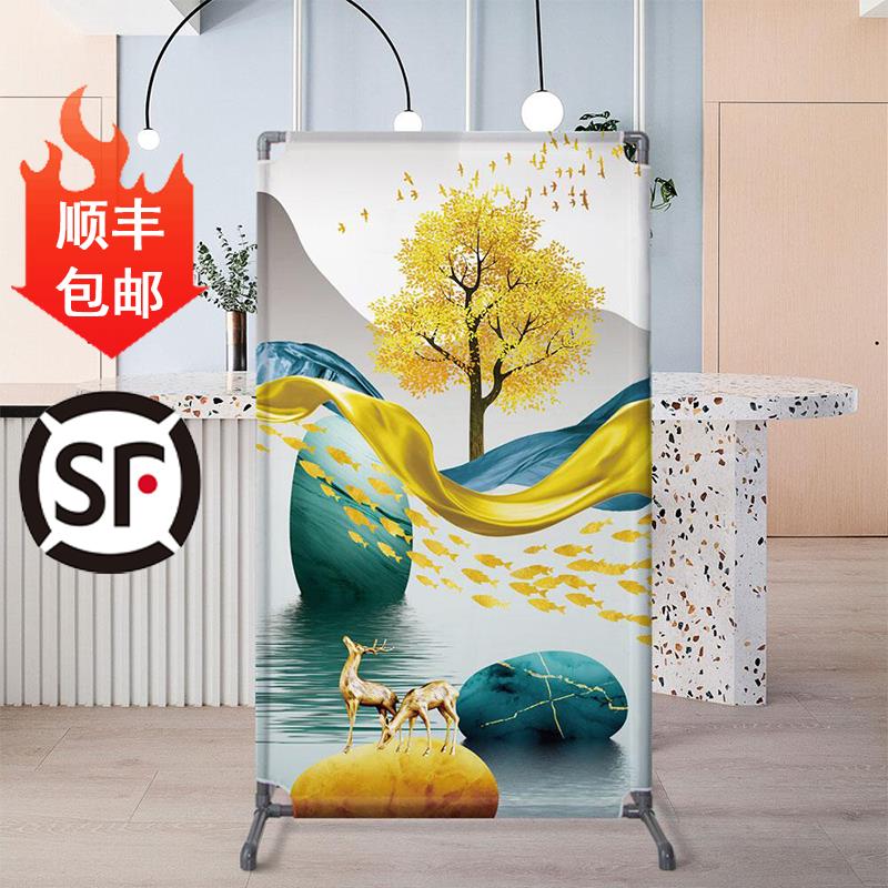 中式麋鹿屏风隔断客厅卧室入户玄关遮挡装饰可移动屏障定制尺寸