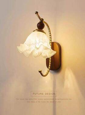 中世纪风格客厅壁灯法式花覆古玻璃高端温馨主卧室床头走廊过道灯