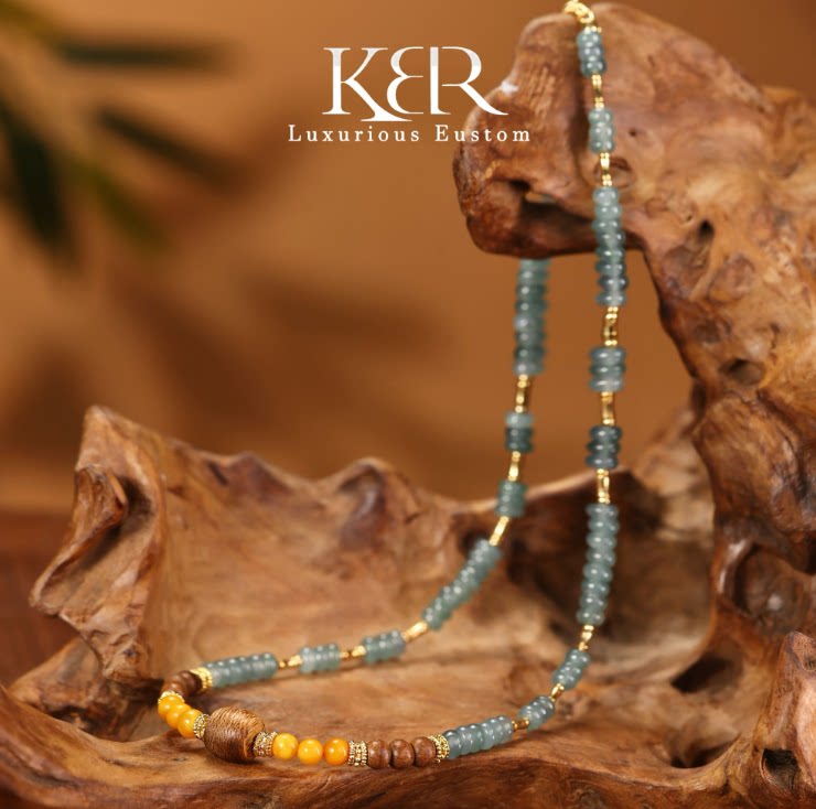 新款高定设计款天然A货翡翠DIY沉香蜜蜡项链简约百搭KBR50505009