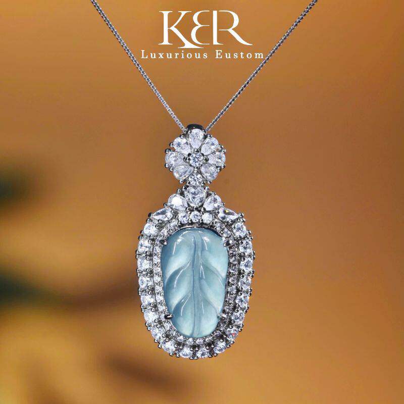 【新年珠宝节】设计新款天然A货翡翠豪镶叶子吊坠 KBR0609001