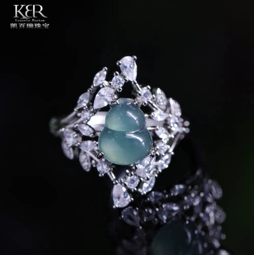 高定新款天然A货翡翠葫芦戒指开口戒指戒圈简约百搭KBR0303034