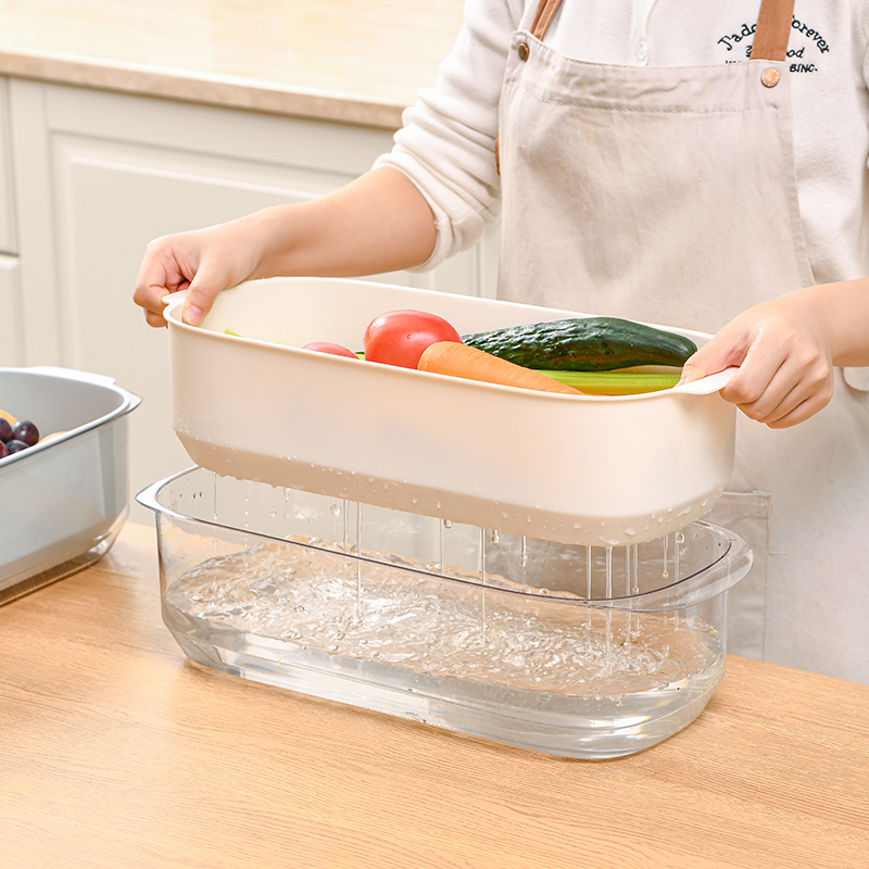 长方形大容量沥水篮双层沥水洗菜盆神器不滴落弄湿台面