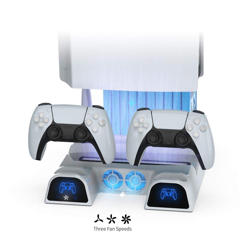 PS5主机多功能风扇底座带蓝光PS5游戏手柄充电座充+碟片收纳架