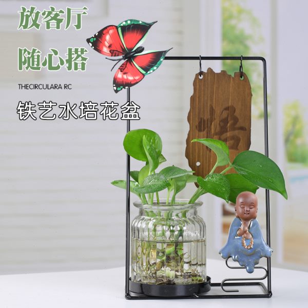 花瓶铁艺绿植家居室内好养绿萝花盆水养玻璃透明水培植物装饰摆件