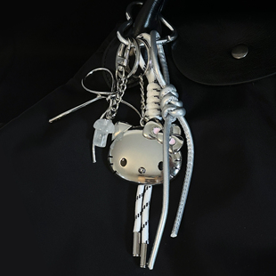 银色HelloKitty猫个性车钥匙扣包包挂件miu系情侣编织挂绳包挂饰