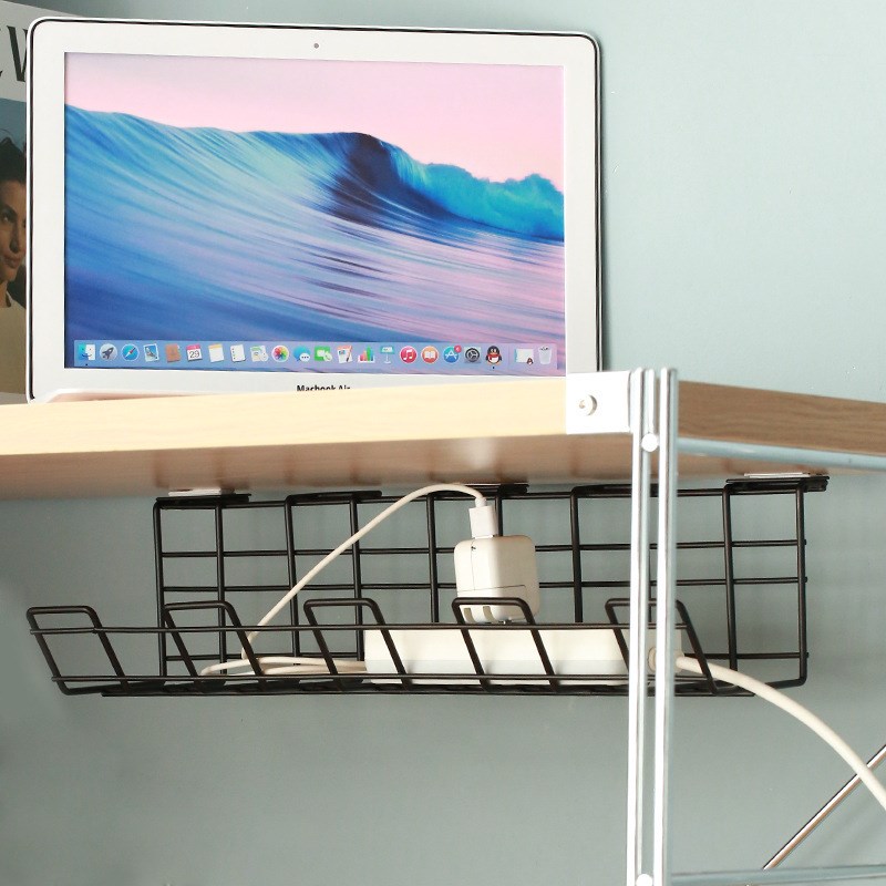 桌下电线排插收纳架置物架桌底插座办公桌WIFI电线整理理线器