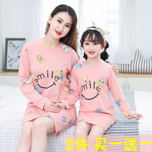 女童纯棉睡裙亲子宝宝薄款夏季裙子女孩母女连衣裙儿童长袖睡衣裙