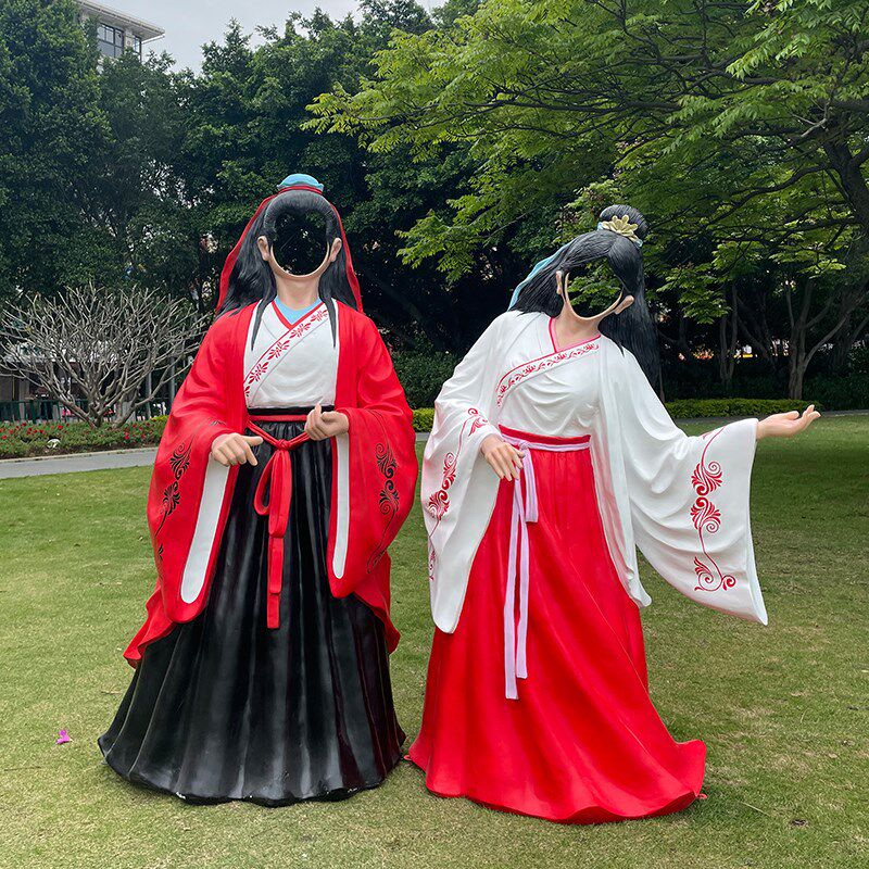 网红面部镂空露脸玻璃钢雕塑古装汉服人物大摆件景区引流拍照打卡