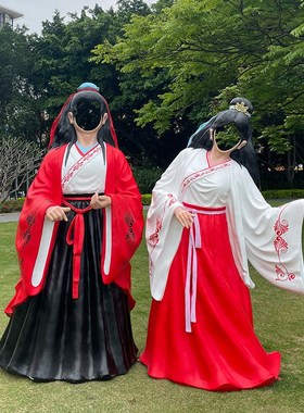 网红面部镂空露脸玻璃钢雕塑古装汉服人物大摆件景区引流拍照打卡