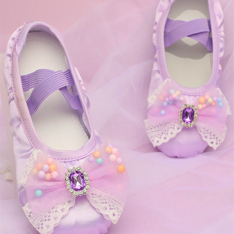 芭蕾公主舞蹈鞋可爱女童练功猫爪鞋室内形体演出中国舞紫色8069