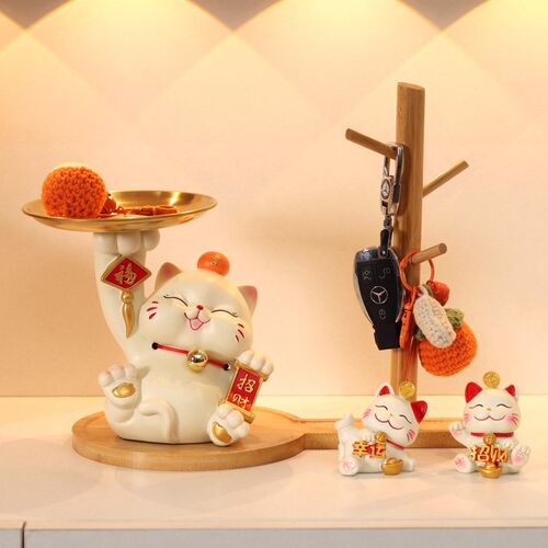 招财猫入户玄关钥匙收纳托盘摆件进门客厅家居装饰品乔迁新居礼物
