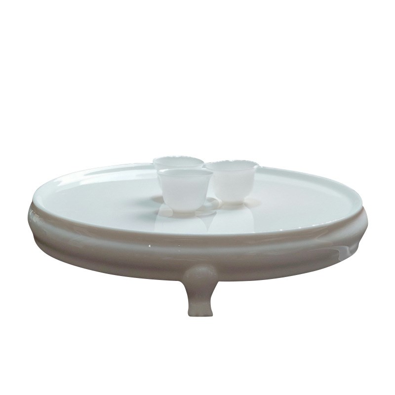 中式圆形骨瓷茶盘礼品功夫茶具托盘茶海干泡台潮州大号陶瓷茶船