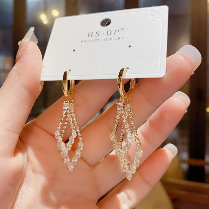 小众时尚设计感满钻双层菱形几何耳扣轻奢显瘦耳环个性独特耳饰