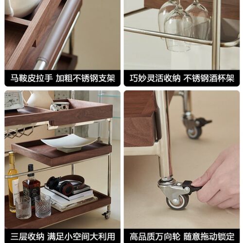 古韵雅舍中古风小推车边几带轮客厅沙发小茶几可移W动餐桌边置物