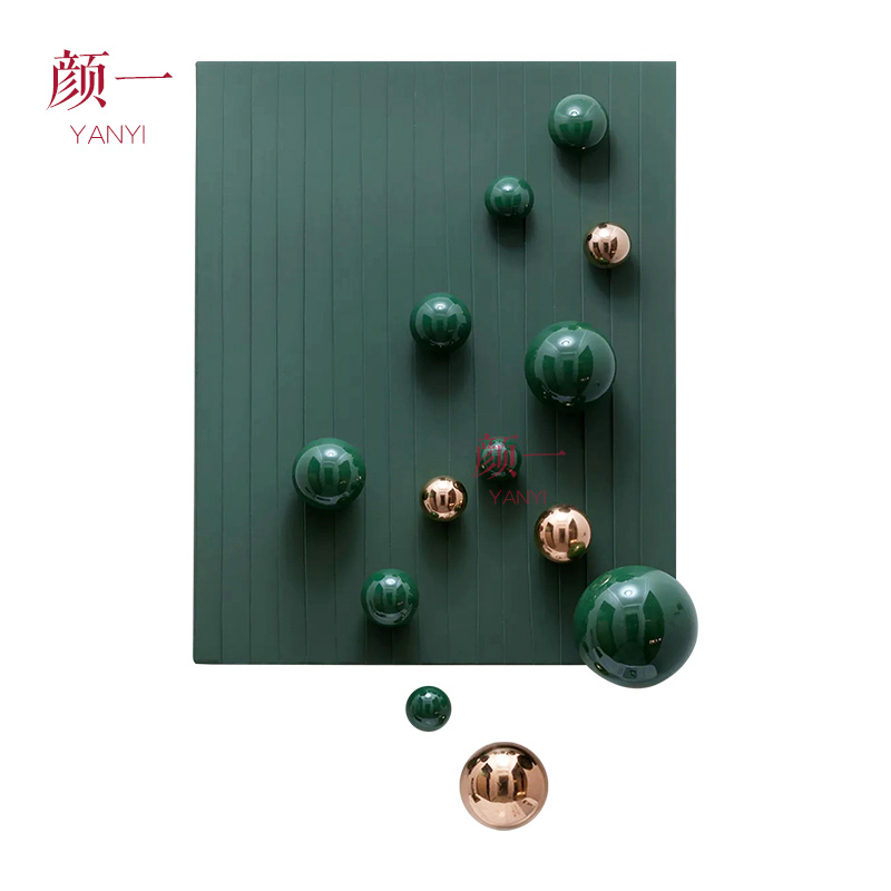 现代轻奢立体实物不p锈钢圆球挂画简约样板间客厅背景墙装饰画图片