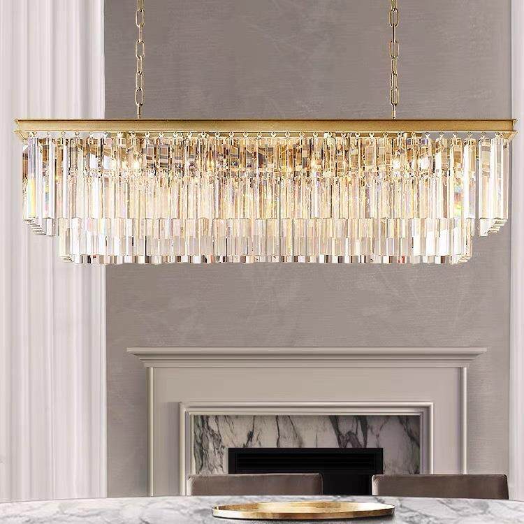 美式长方形水晶灯欧式铁艺复古水晶吊灯简约现代客厅餐厅奢华吊灯