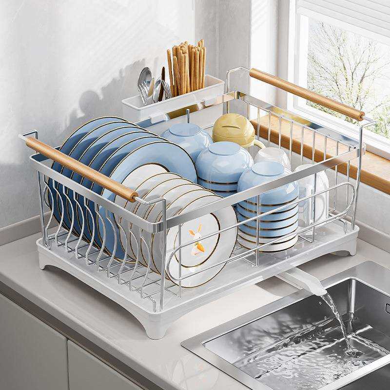304不锈钢台面单层碗碟收纳架家用沥水叉筷餐具厨房水槽碗盘架