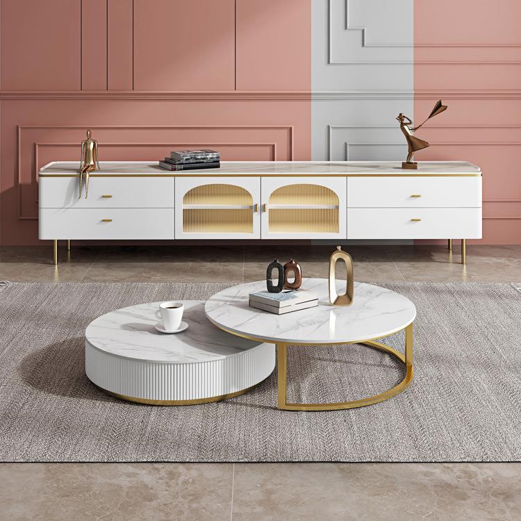 意式轻奢岩板茶几电视柜客厅小户型极简圆形茶几简约地柜储物柜