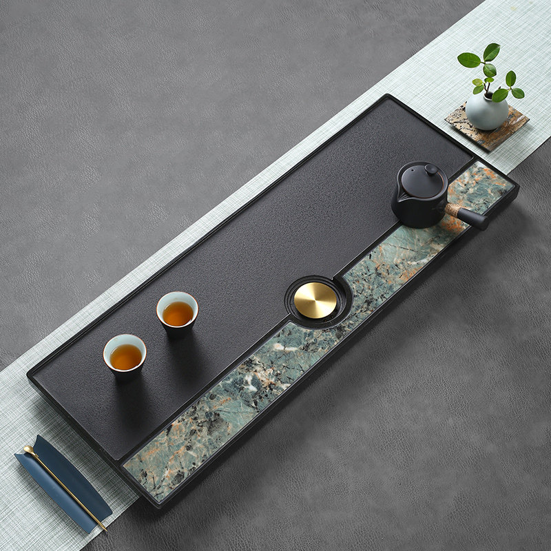万苑天然乌金石茶盘整块家用木纹石岩板茶台现代简约轻奢功夫茶具