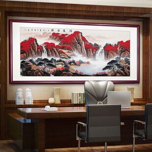 【热卖】鸿运当头国画山水画客厅装饰挂画聚宝盆办公室招财靠山壁