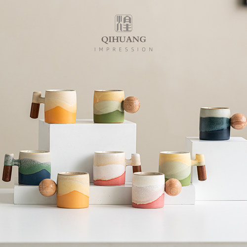 「观山海」高温窑变釉70ML陶瓷木把主人杯功夫茶具茶杯单杯咖啡杯