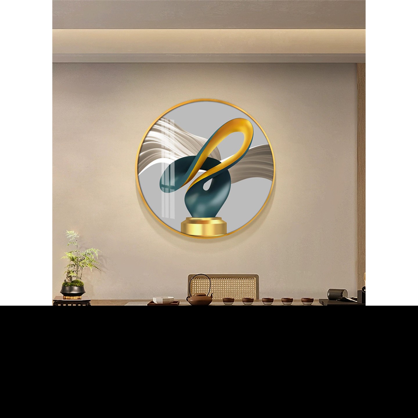 现代简约艺术抽象挂画轻奢餐厅圆形装饰画玄关饭厅客厅背景墙壁画图片