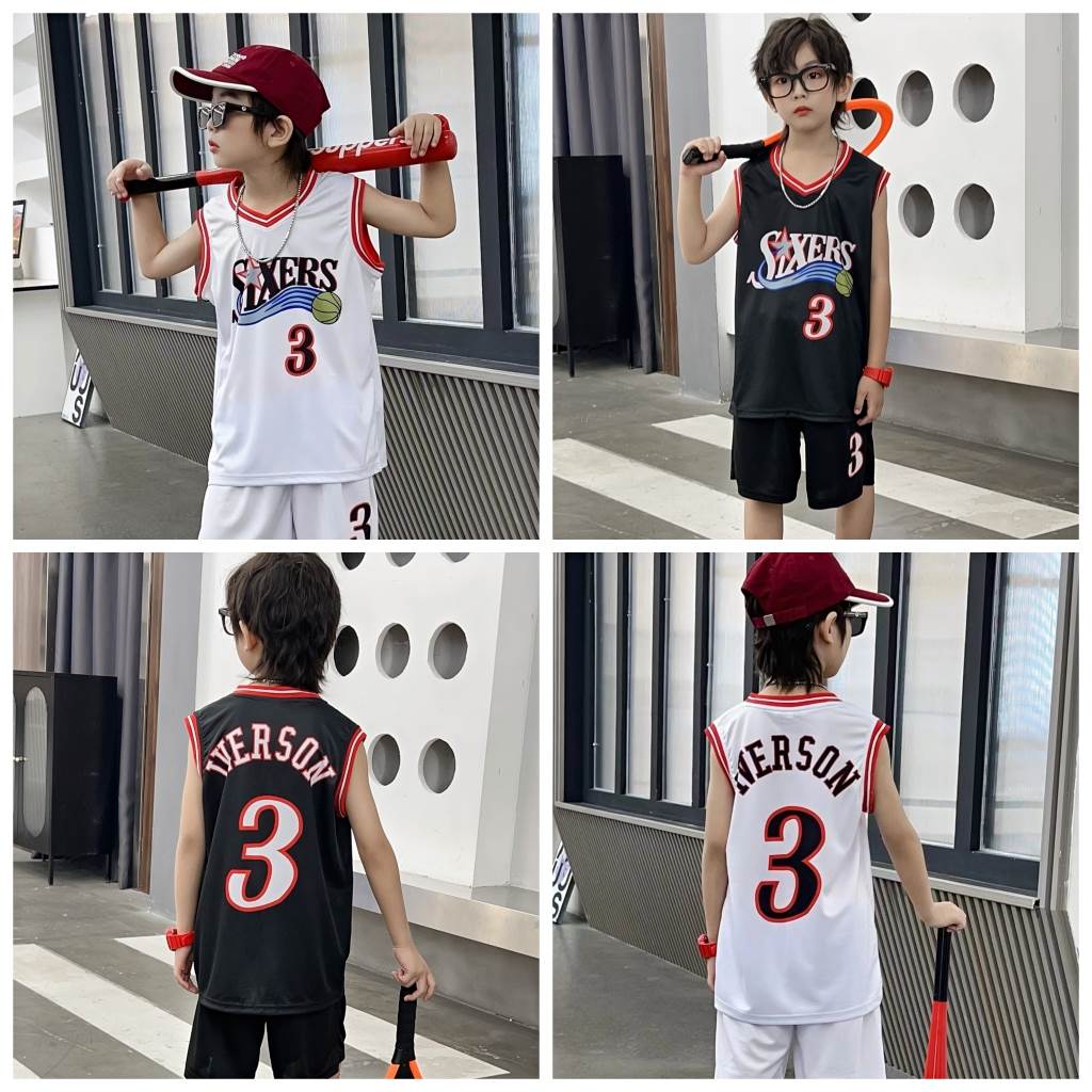 艾弗森3号76人队西蒙斯复古版男女孩儿童背心表演篮球服球衣 套装
