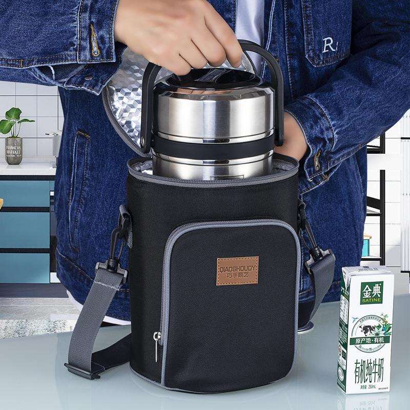 保温饭盒袋铝箔防水高颜值学生上班族圆形饭桶手提便携便意赛