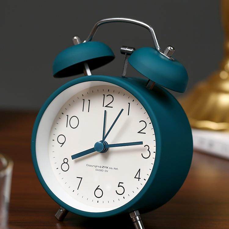 金属轻奢闹钟学生用静音床头钟卧室书桌台钟大铃声懒人闹铃带灯光