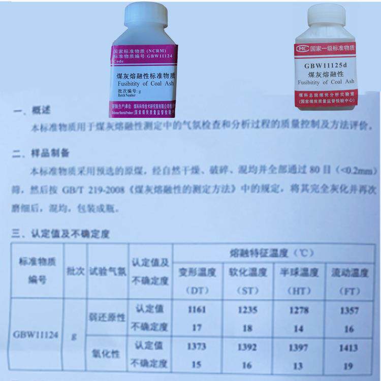 煤灰熔融性标准物质 煤灰熔融性相关测定的标准参照物质