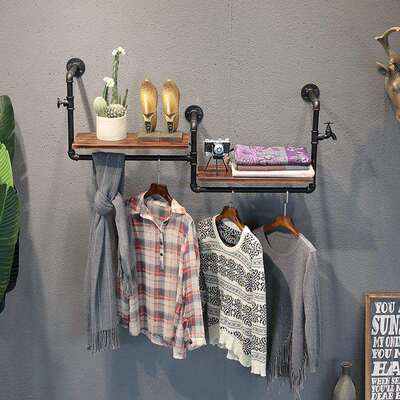 新款服装店衣架展示架服装货架上墙壁挂衣架铁艺复古水管服装架