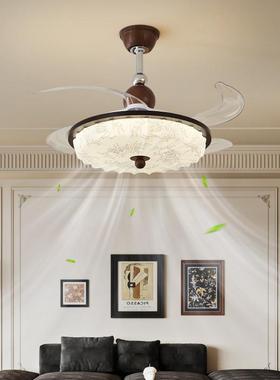 法式中古风隐形风扇灯静音宋代美学卧室吊扇灯餐厅灯电扇一体吊灯
