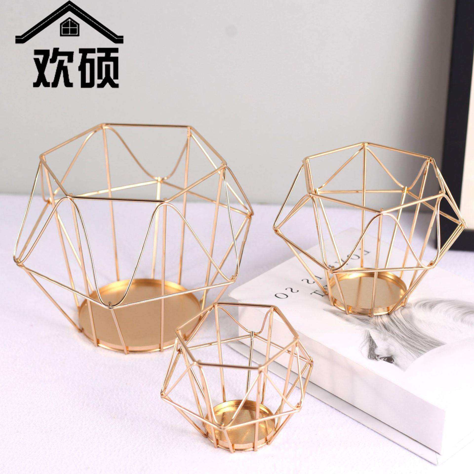 电镀厂家家居饰品摆件工艺品金属摆设蜡烛台几何铁艺直供铁线其他