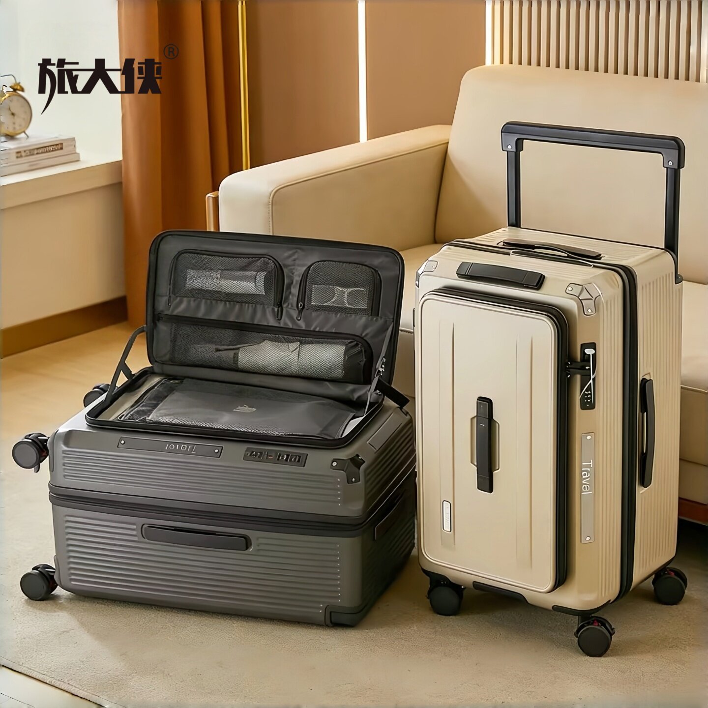 旅大侠侧开盖扩容海关锁宽拉杆箱图片